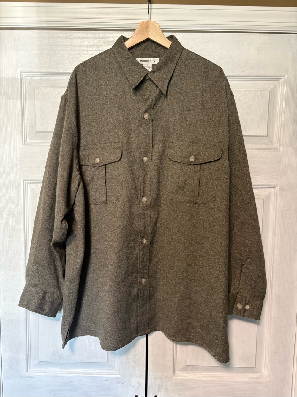 Claiborne Wool Blend Button Down Shirt XL Brown Heather Utility Shacket